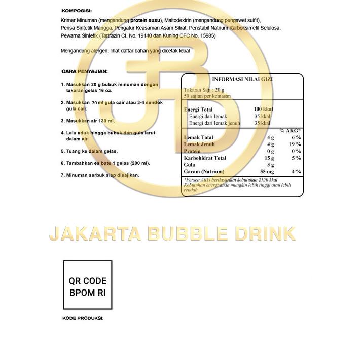 

STAR BRANDS Bubuk Minuman MANGO Powder 1 KG - JAKARTA BUBBLE DRINK ,.,.,.,,