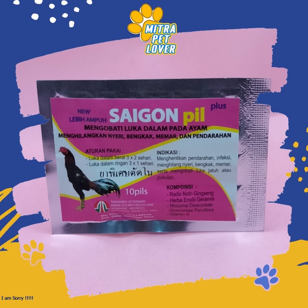 KAPSUL UNTUK LUKA DALAM AYAM - SAIGON CAPSULE - 10 CAPSUL - MENGOBATI BENGKAK MEMAR AKIBAT JATUH PUKULAN MEMAR - ANTI INFEKSI NYERI PENDARAHAN MURAH ASLI GARANSI KUALITAS ORIGINAL - TAMASINDO OBAT KESEHATAN &amp;  VITAMIN TERNAK HEWAN  MITRAPETLOVER