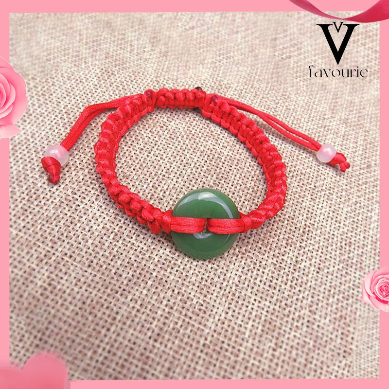 CODGelang Tangan Tali Merah Aksen Batu Giok Hetian Lucky Untuk Pasangan Pria Dan Wanita Hand Rope Adjustable-FA
