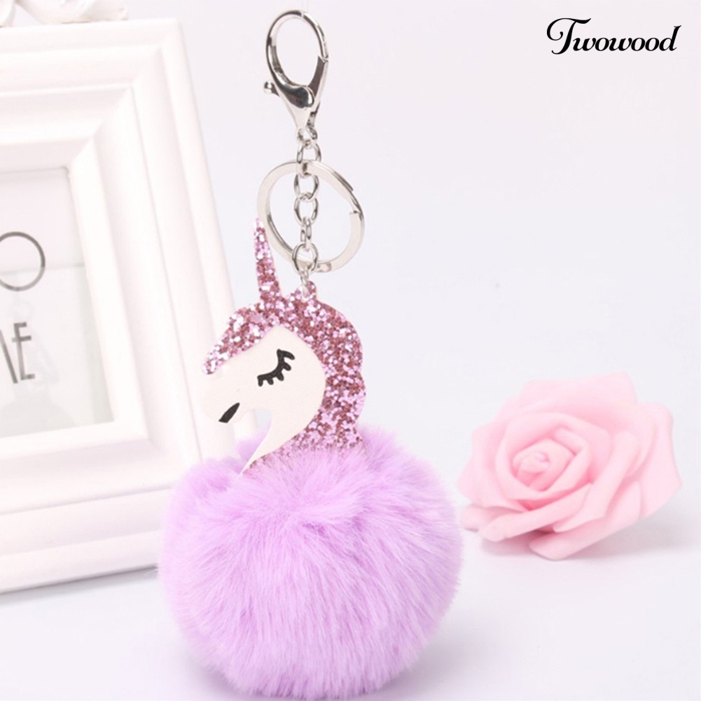 Twowood Gantungan Kunci Cincin Tas Hairball Keyring Unicorn Horse Charm Liontin Keychain Hadiah