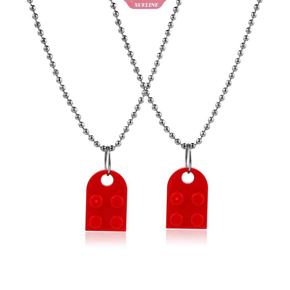 Kalung Persahabatan Punk Ganda Blok Bangunan Liontin Cinta Kalung Pasangan Bata Hati [ZXL]