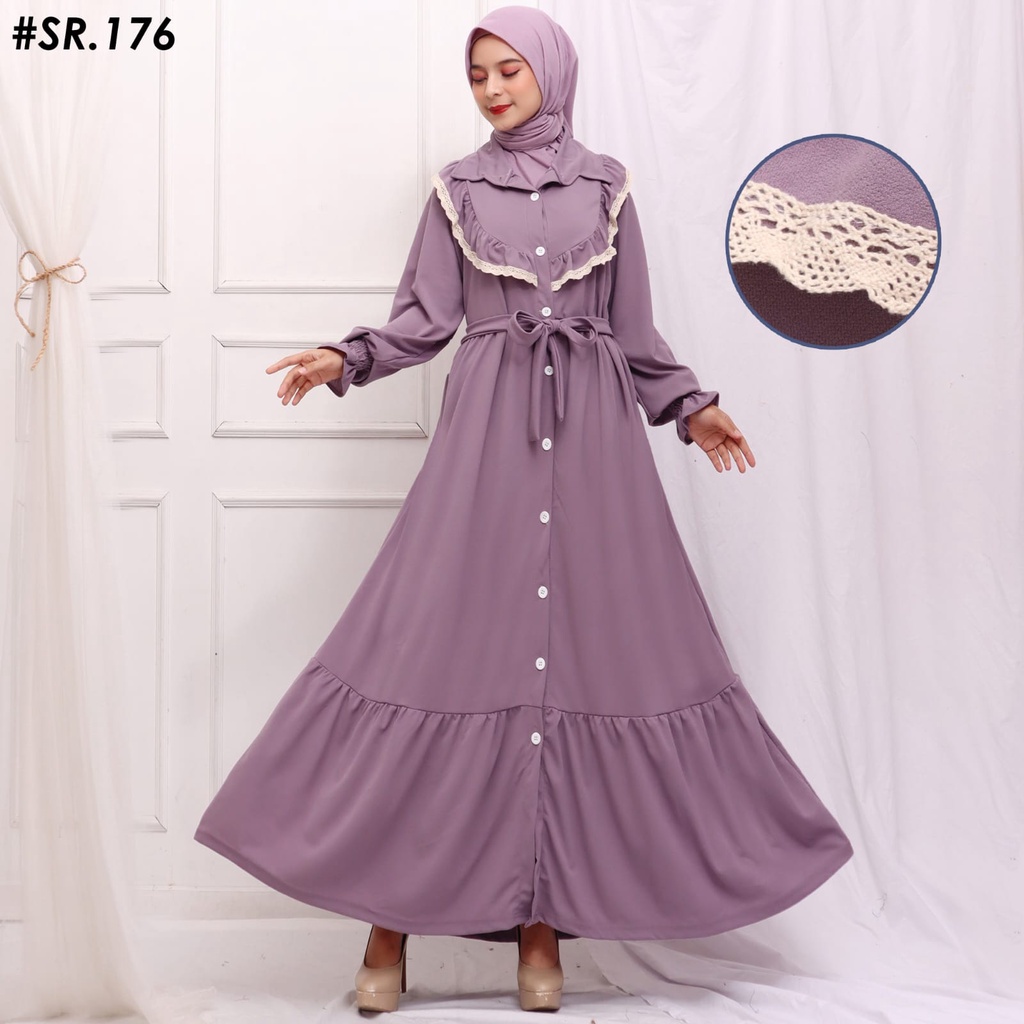 Gamis busui full kancing rumbai renda rempel 2 susun bahan voxy premium merk hf (176)