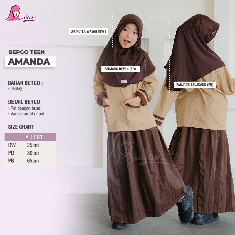 Bergo teen AMANDA | bergo miulan | bergo anak tanggung | bergo sekolah | jilbab anak sekolah