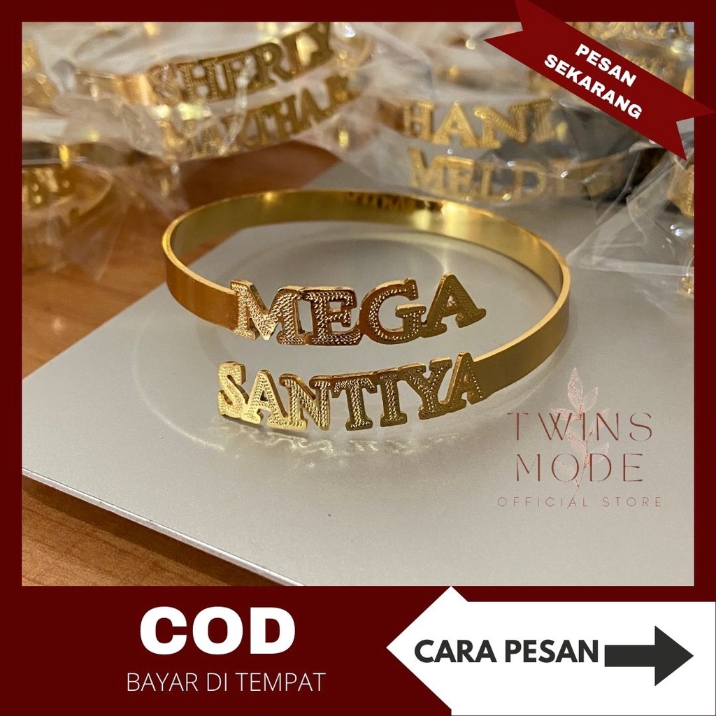 Gelang Bangle Custom Nama Pasangan Warna Titanium Sanagat Awet Cocok Untuk Harian Untuk Wanita Cewek