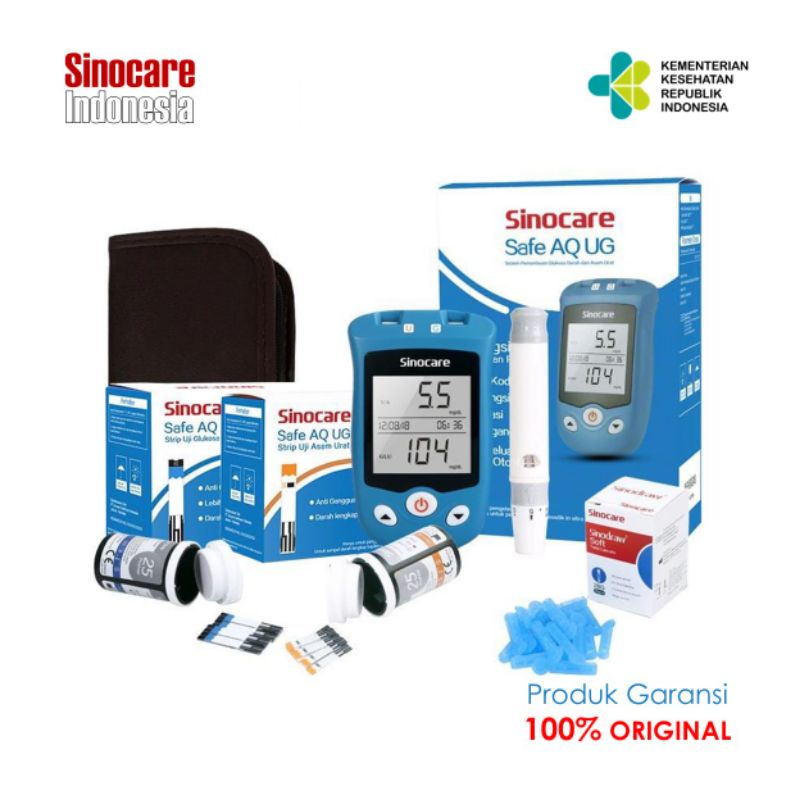 Alat Cek Gula Darah dan Asam Urat Sinocare Safe AQ UG Paket Lengkap