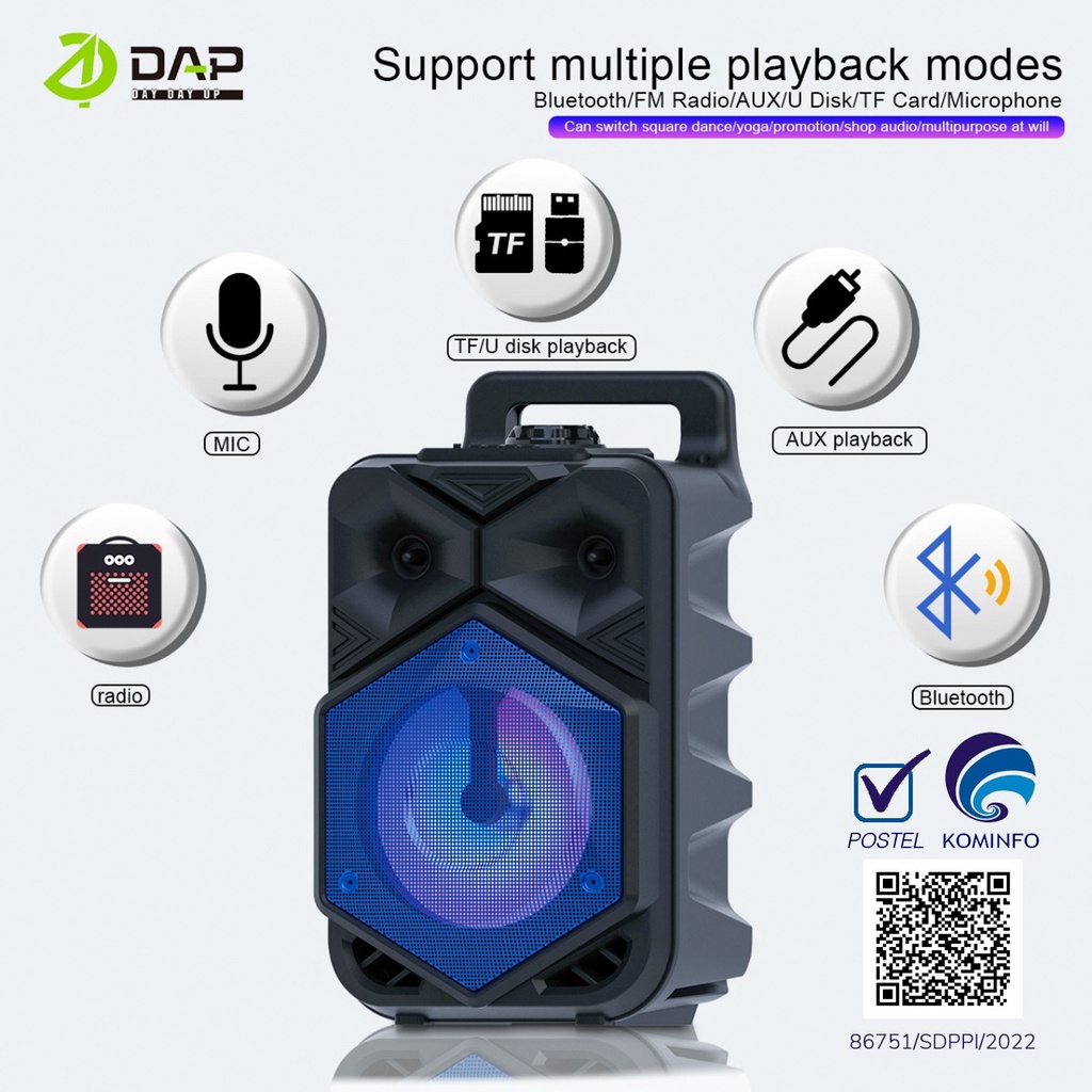 DAP D-VY7 Speaker Bluetooth Super Bass 6.5 Inch Free Mic &amp; Remote Support BT 5.0 - Garansi 1 Tahun