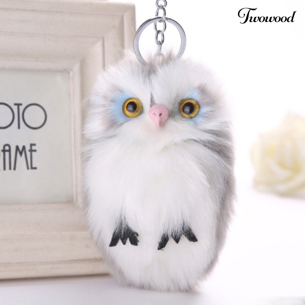 Twowood Cute Artificial Fur Fluffy Owl Pendant Keyring Gantungan Kunci Mobil Tas Gantung Dekorasi