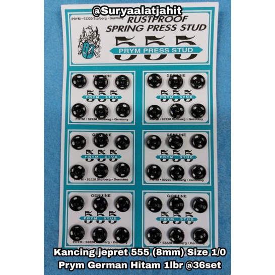 Kancing jepret 555 (8mm) Size 1/0 Prym Hitam 1lbr@36set rp.9.500/lbr