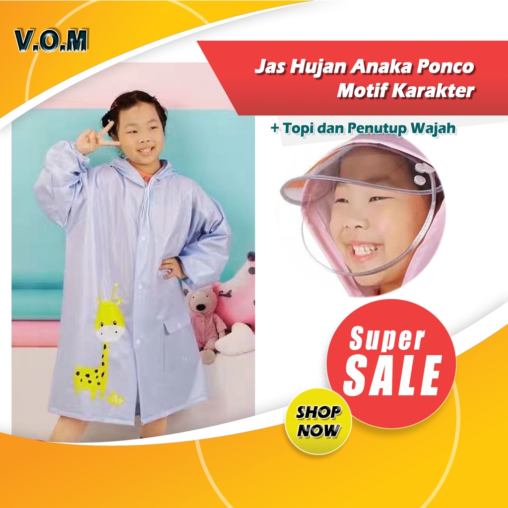 Jas Hujan Anak Motif Karakter + Topi dan Penutup Wajah Ponco 0855