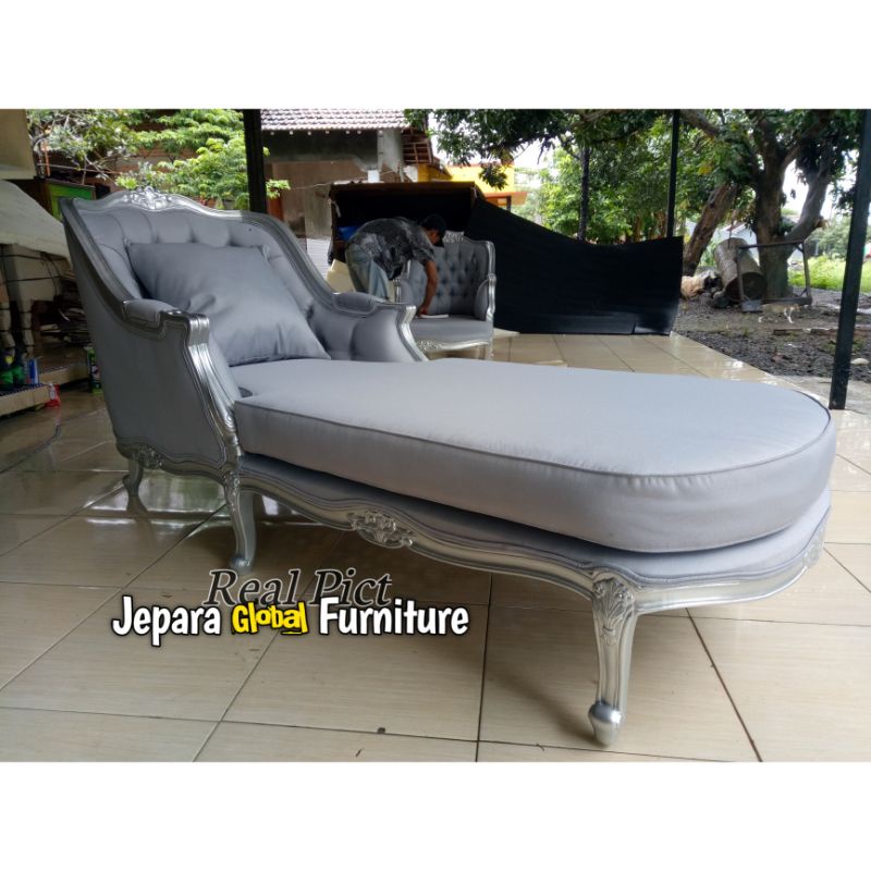 kursi sofa single lounger silver grey ukir ( sofa klasik duco,kursi jati, kursi ukir, kursi santai )