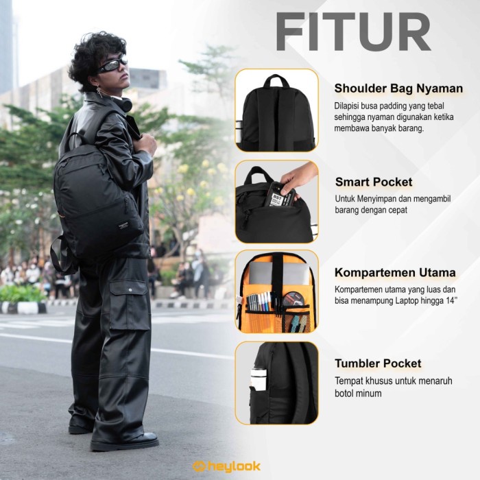 Promo Tas Ransel Pria Waterproof Tas Punggung Pria Sekolah Kuliah Hitam