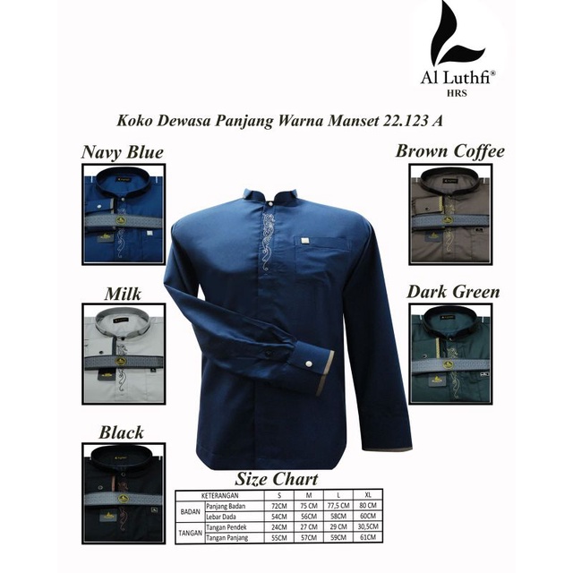 Baju Koko Al-Luthfi Manset Lengan Panjang Premium Warna 22.123A