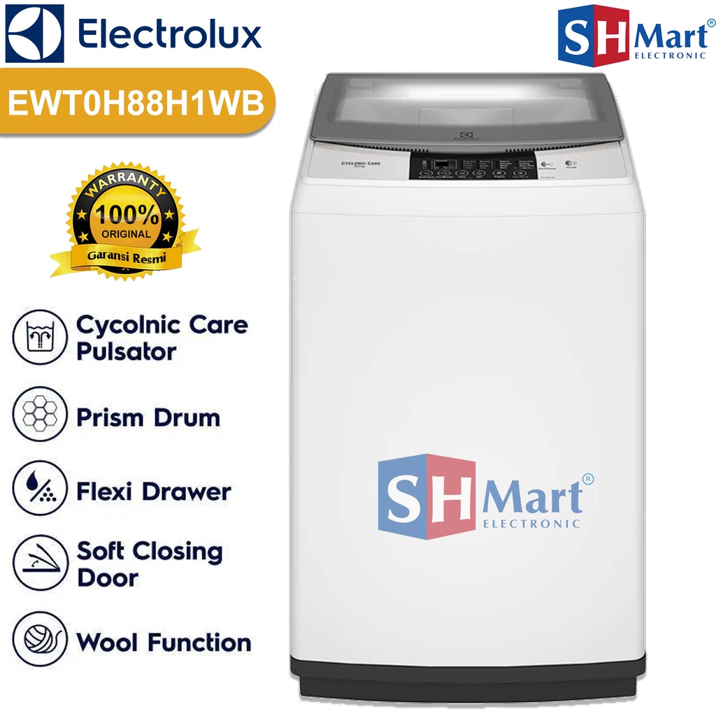 MESIN CUCI TOP LOADING ELECTROLUX KAPASITAS 10,5 KG EWT0H88H1WB GARANSI RESMI (MEDAN)