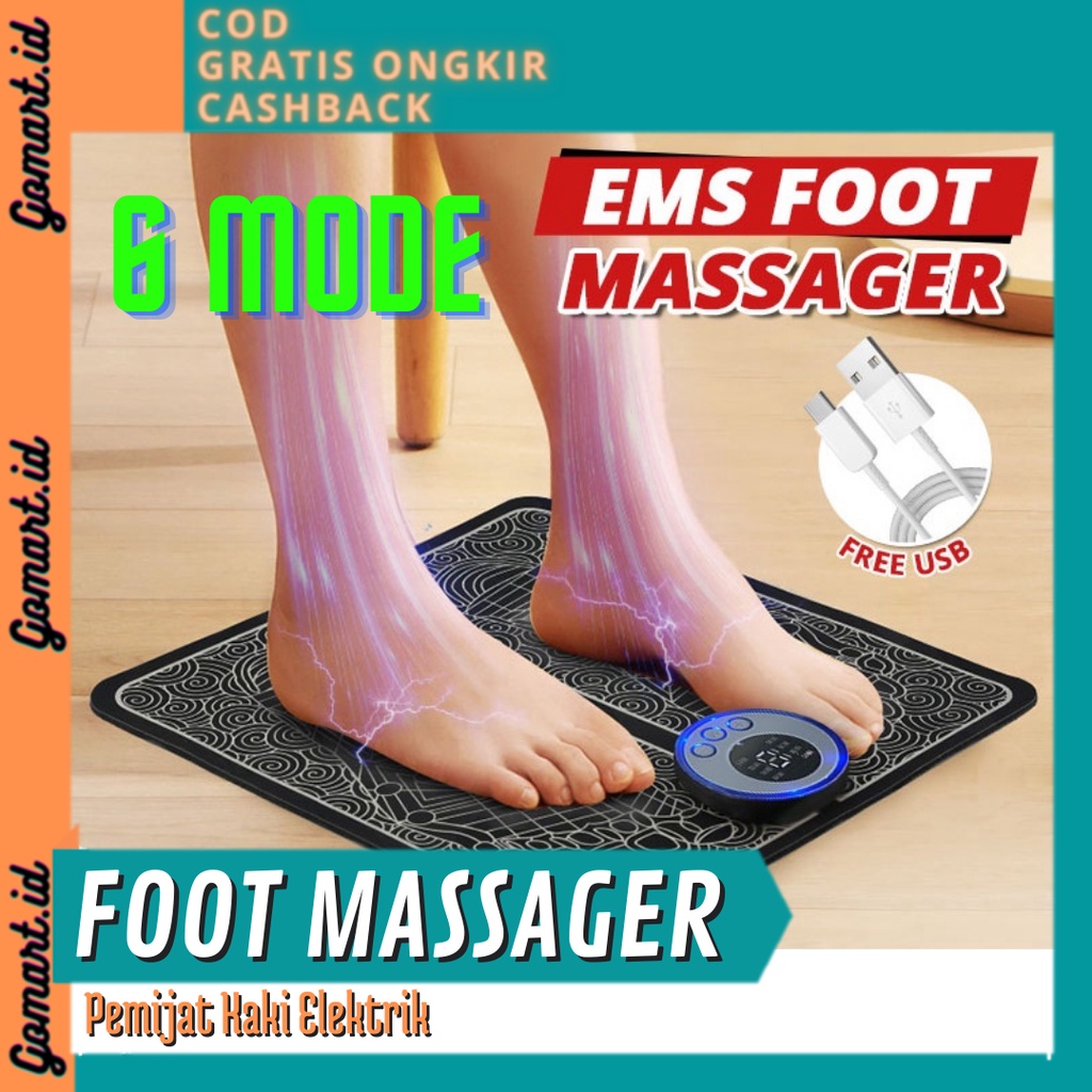 Pemijat Kaki Elektrik USB Cas 6 Mode - EMS Foot Massager Mat USB Rechargeable Pulse 6 Mode