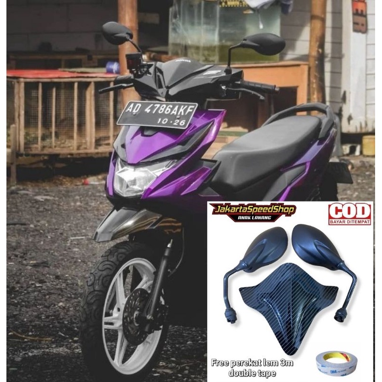 Paket visor all new honda beat carbon plus spion x1 pnp honda beat new free perekat double tape