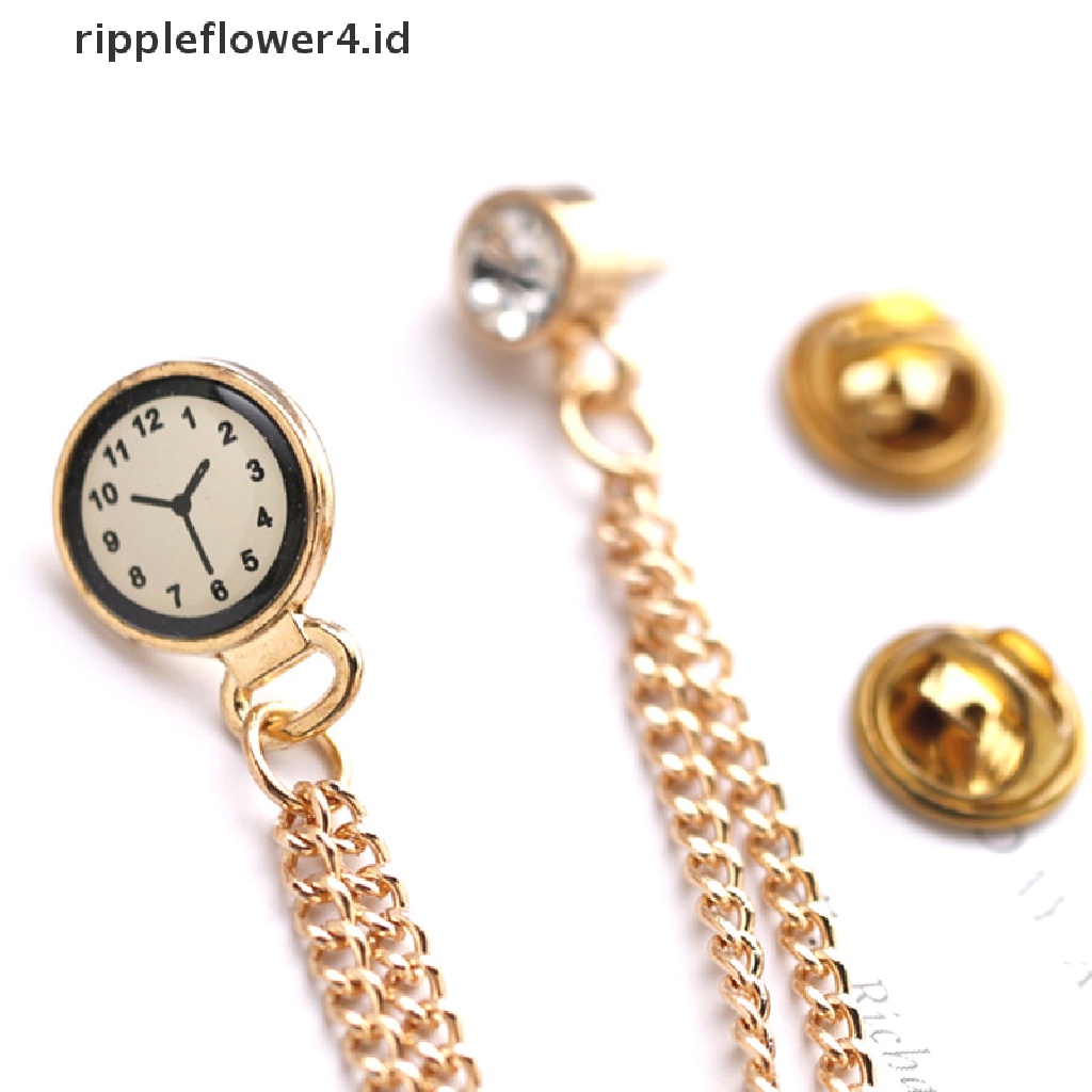 {rippleflower4.id} Retro Crystal Jam Bros Setelan Baju Rumbai Rantai Lapel Pin Wanita Pria Perhiasan~