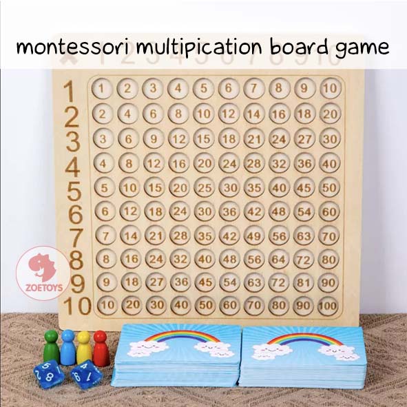 Zoetoys Montessori Multiplication Board Game | Dual function Papan Kayu Montessori Papan Belajar Matematika Perkalian Pembagian Montessori | Mainan Edukasi Anak