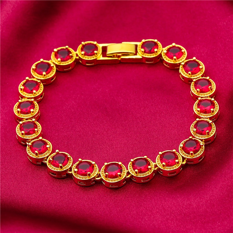 Goldkingdom Perhiasan Fashion Emas Asli Kadar 375 Bangkok Aksesoris Ready Stock Drop Gelang Berlian Warna-Warni Ruby Zamrud Safir Dan Berlapis Emas Gelang Kaya