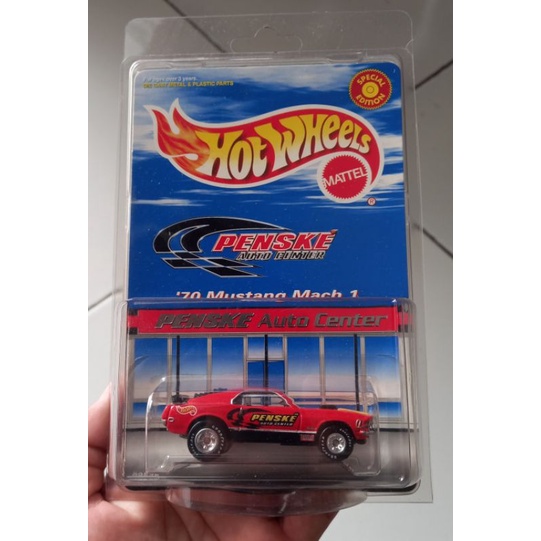 hotwheels 70 MUSTANG  MACH 1 HW BLUE CARD SPECIAL PENSKE AUTO CENTER BAN KARET RARE VARIANT