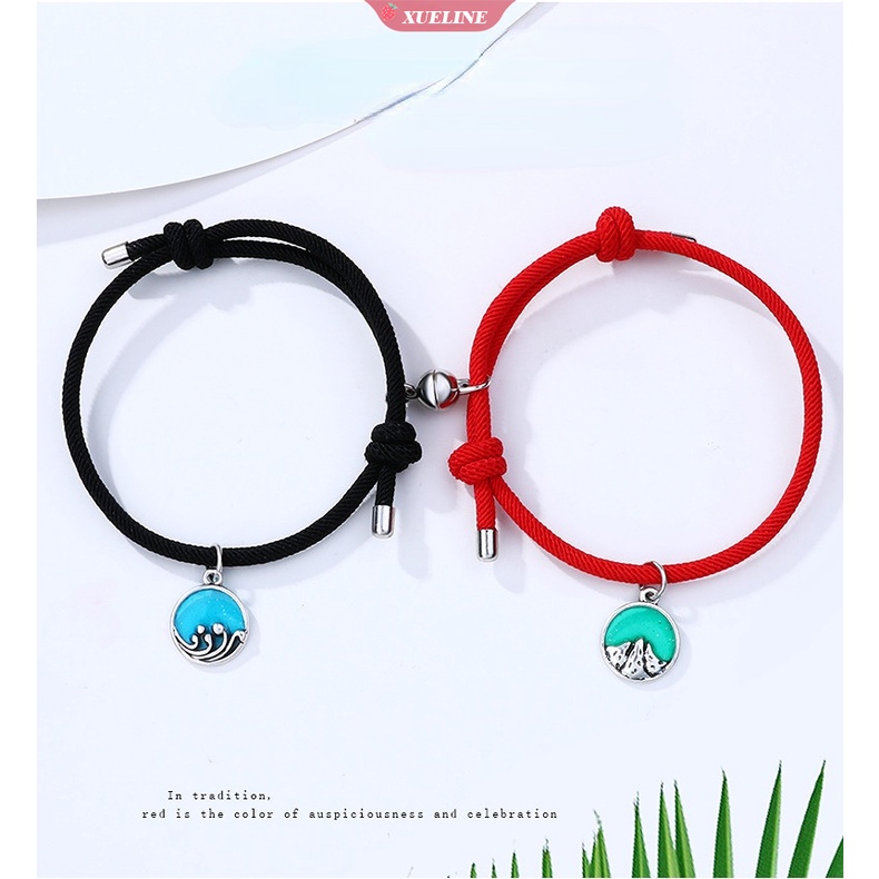 2buah Tali Persahabatan Gelang Magnet DIY Dikepang Pasangan Gelang Magnet set Kekasih Gunung Laut Perhiasan [ZXL]