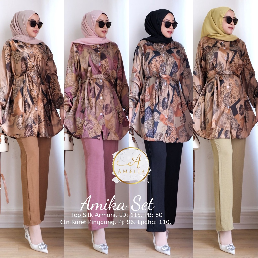 AMIKA SET PREMIUM ORIGINAL BY AMELIA SETELAN BAJU WANITA TUNIK DAN CELANA ONESET JUMBO ONE SET CASUA