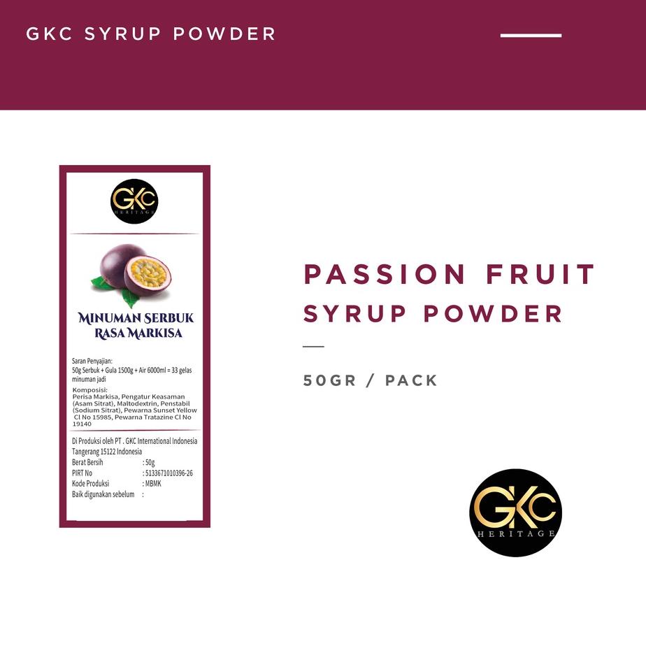 

8.8 Bubuk Sirup Markisa / Passion Fruit Powder Syrup Serbuk Minuman Powder Drink GKC Heritage 50 gram