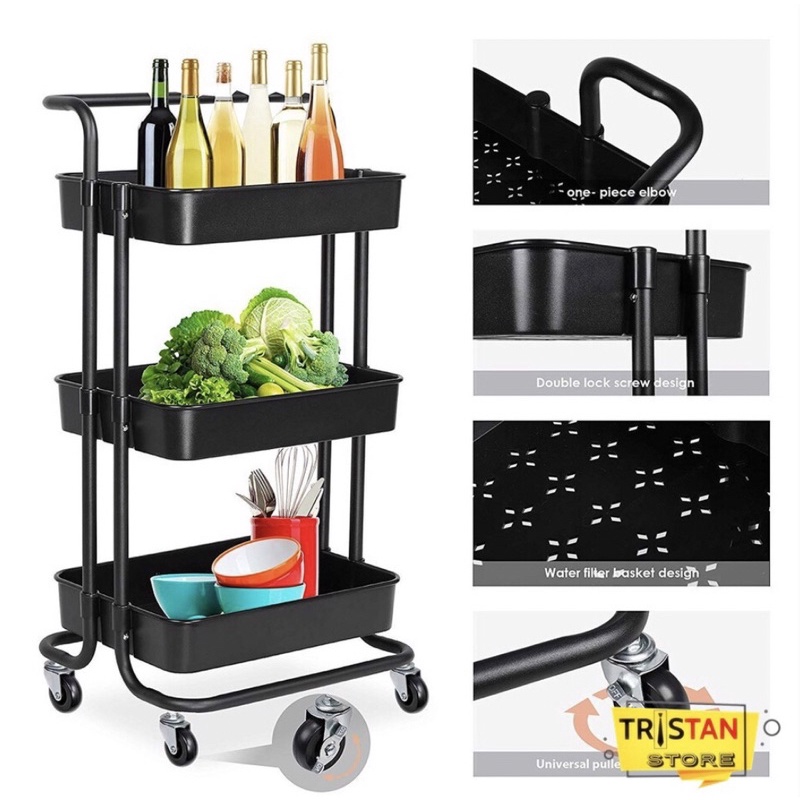 TROLI SALON UTILYTI CART ROLLING 3 TIER  SERVICE TROLL RAK SERBAGUNA
