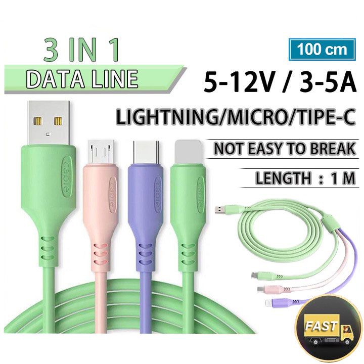 Kabel Data USB Line 2.4A/5v Lighting/Micro/Type C Fast Charging USB Kabel DataTidak mudah pecah