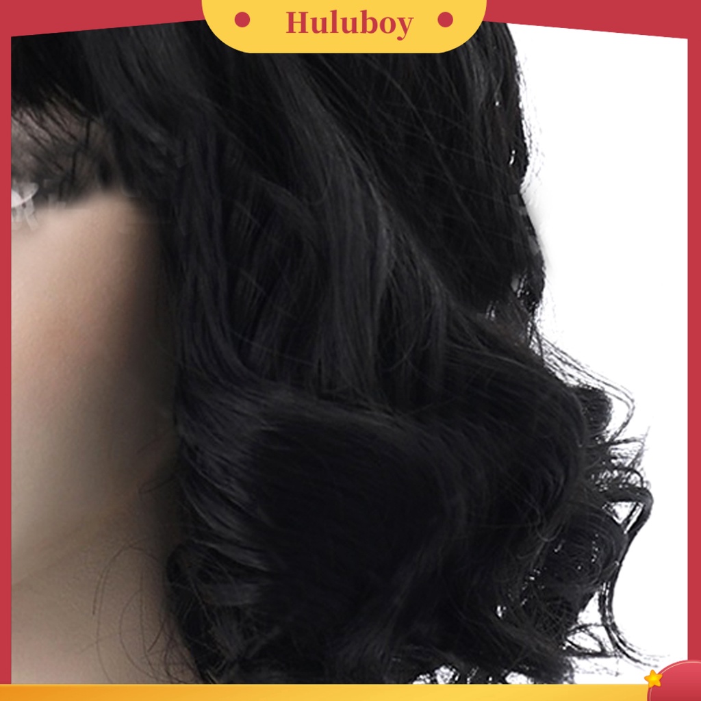 Wig Rambut Pendek Bergelombang Warna Hitam Bahan Serat Suhu Tinggi Untuk Cosplay