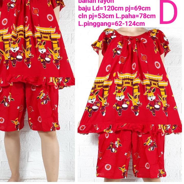 Terlaris setelan baju tidur hotpant Jumbo edisi imlek 2023 tahun kelinci bahan rayon
