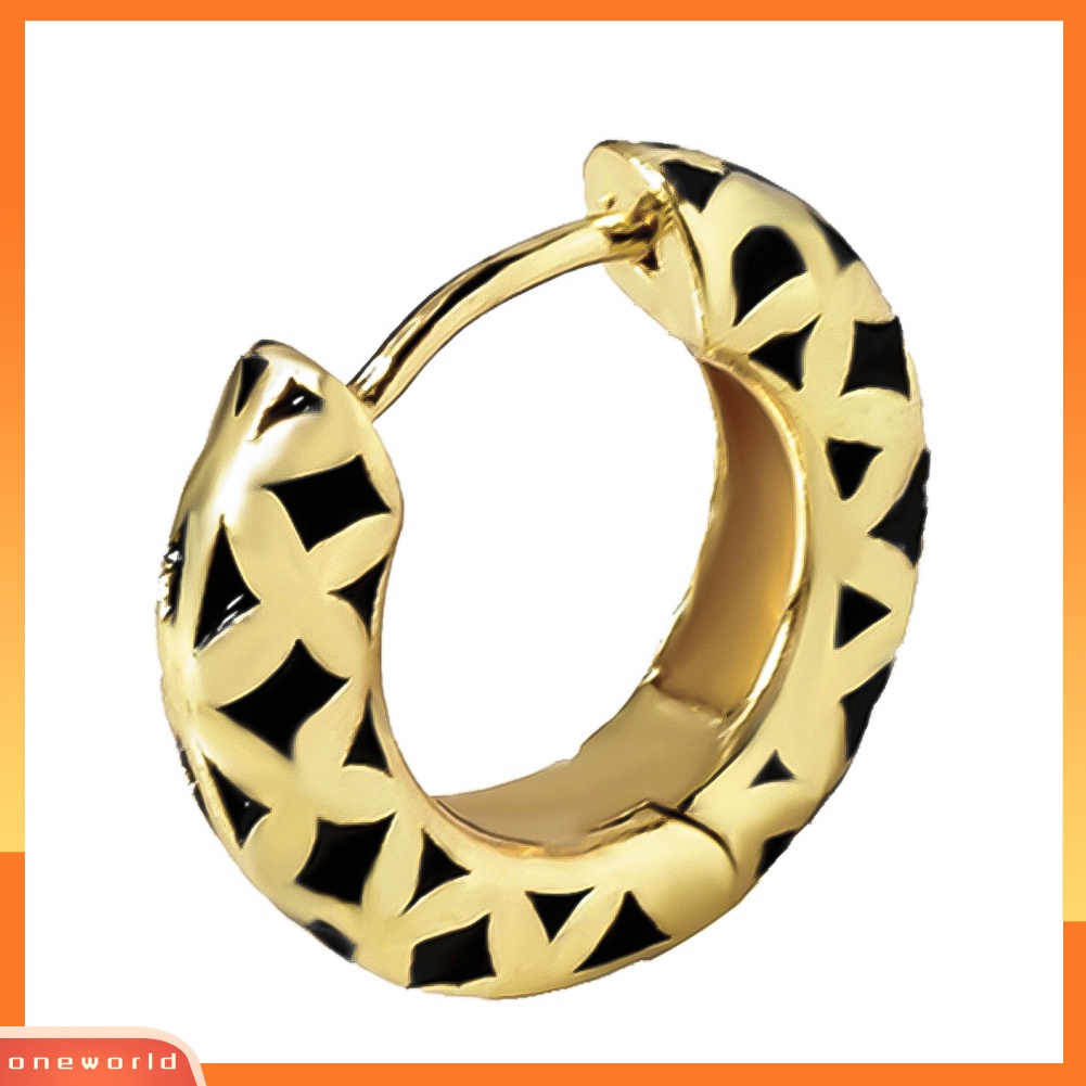 [WONE] 1pc Ukir Pola Geometris Blok Warna Enamel Huggie Anting Wanita Perhiasan