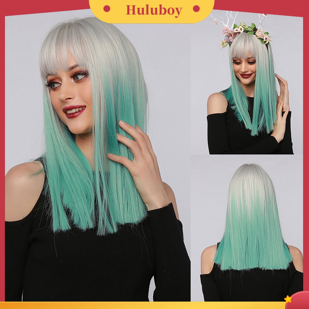 Wig Rambut Wanita Model Panjang Sedang Lurus Warna Gradasi Untuk Natal