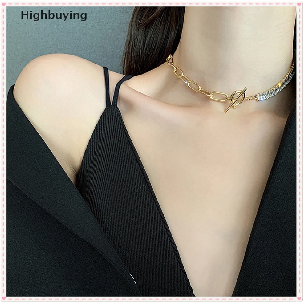 Kalung Choker Kristal Berlian Imitasi Geometris Asimetris Warna Emas Untuk Wanita Glory