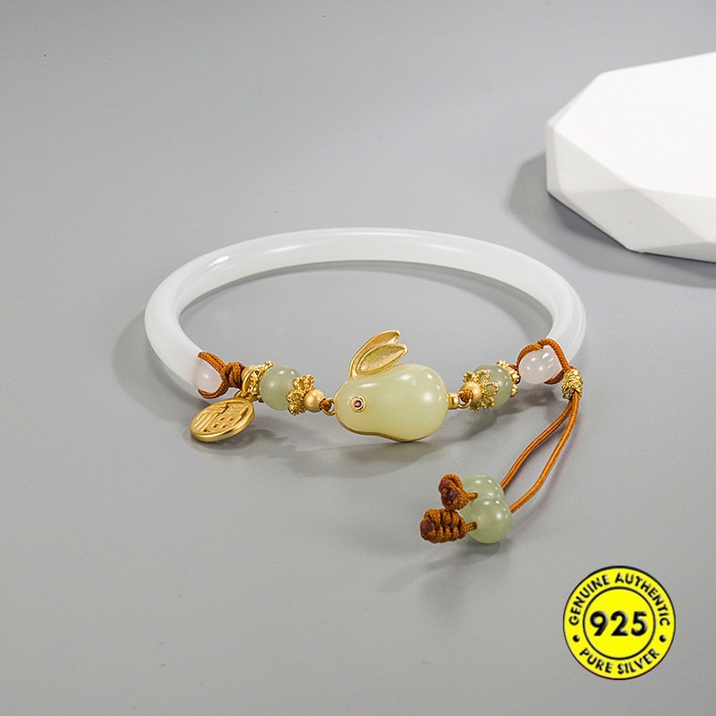 Gelang Batu Giok Hetian Setengah Lingkaran Untuk Pacar Perempuan Safety Lock Tali Gendong U1480