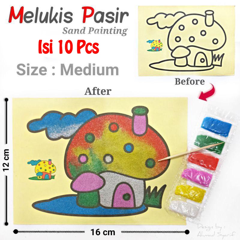 (10 Pcs Ukuran Sedang) MEWARNAI LUKISAN PASIR SAND PAINTING DIY MAINAN EDUKASI ANAK TK SD PAUD MELUKIS PASIR SOUVENIR ULTAH