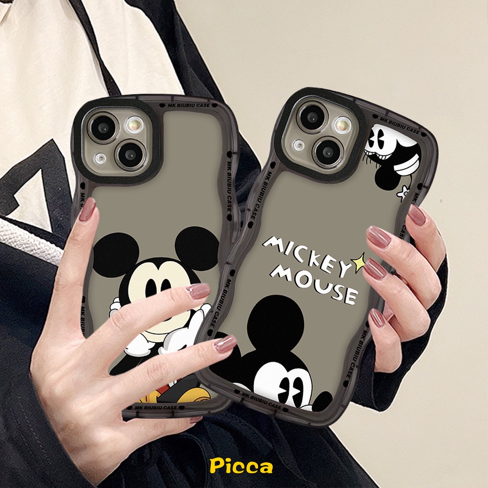 IPHONE Casing Ponsel Pasangan Mickey Mouse Kartun Lucu Kompatibel Untuk Iphone11 14 13 12 Pro Max XR 6 6s 87 Plus 14Plus X XS Max SE 2020pinggiran Bergelombang Lembut TPU Cover