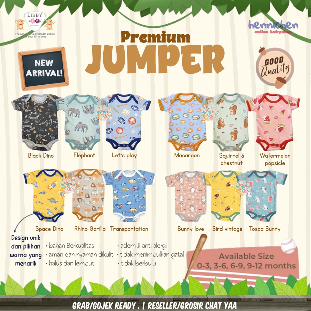 1 PCS Libby Premium Jumper Segitiga GIRL BOY JUMPER SEGI3 TANGAN PENDEK PRINT PREMIUM 0-9 BULAN