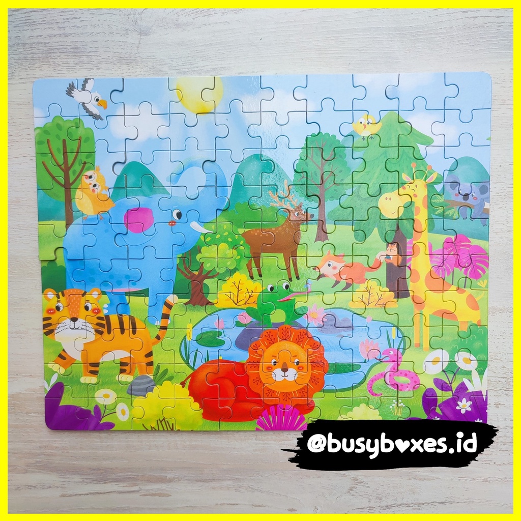 Busyboxes.id Mainan anak puzzle edukasi 100 keping anak 1 2 3 tahun laki laki perempuan mainan edukasi Montessori puzzle jigsaw 3d kayu hewan binatang seri -  zoo animals hewan kebun binatang