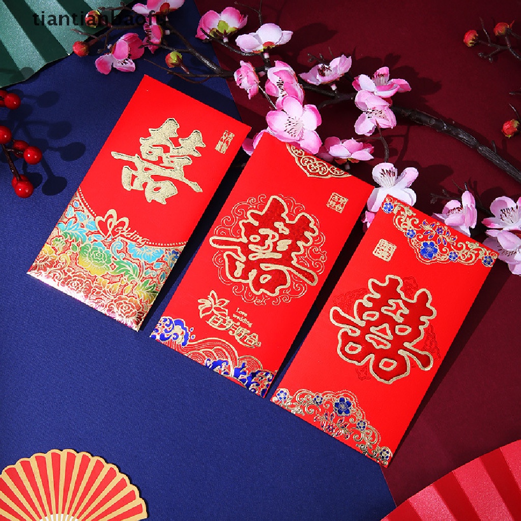 [tiantianbaofu] 6 Pcs Amplop Merah Pernikahan Tradisional Cina Amplop Uang Keberuntungan Amplop Pernikahan Pengantin Baru Pengantin Pria Hong Bao Perlengkapan Pernikahan Amplop Merah Butik