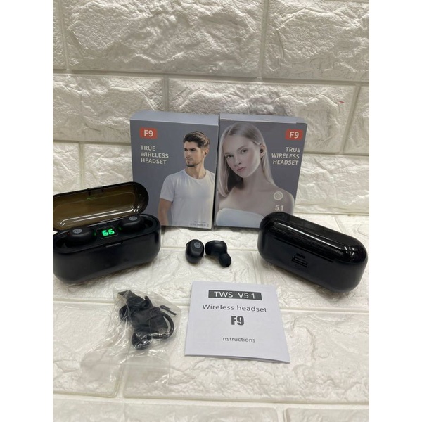 HF HEANDSET BLUETOOTH TWS F9 +POWER BANK HEANDSFREE TWS F9+POWERBANK