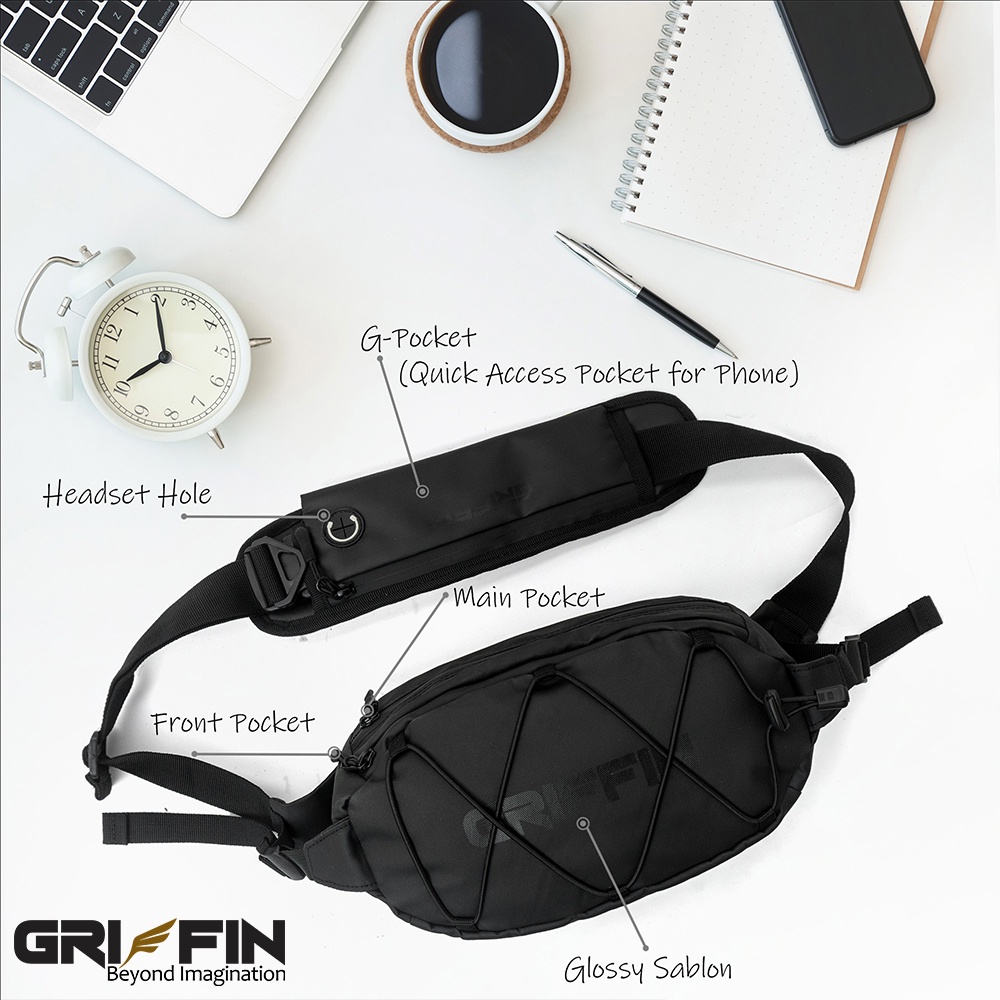 Tas Waistbag Pria Hexa by Griffin Apparel Hitam Bimo Waterproof Keren