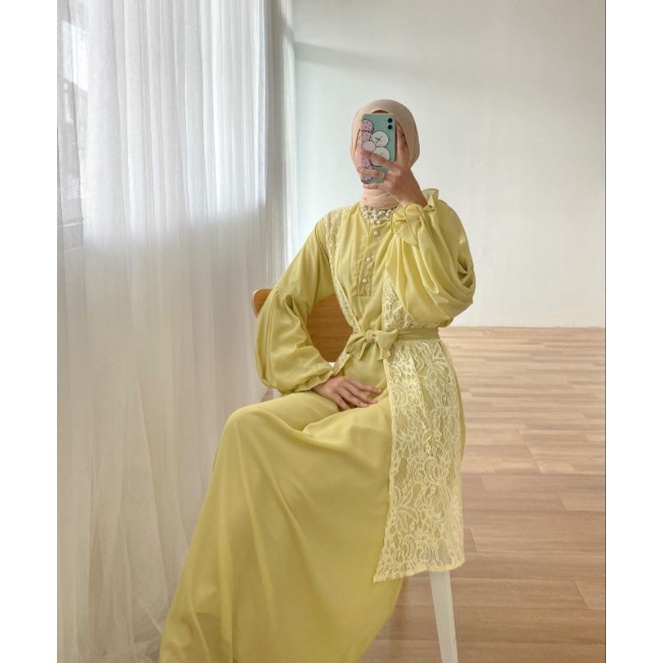 Olaf Brukat Dress Ld 115/Dress Brukat Sage/Dress Kondangan/Dress Pesta/Dress Remaja/Dress Maternity/Dress Seragaman/Dress Bumil