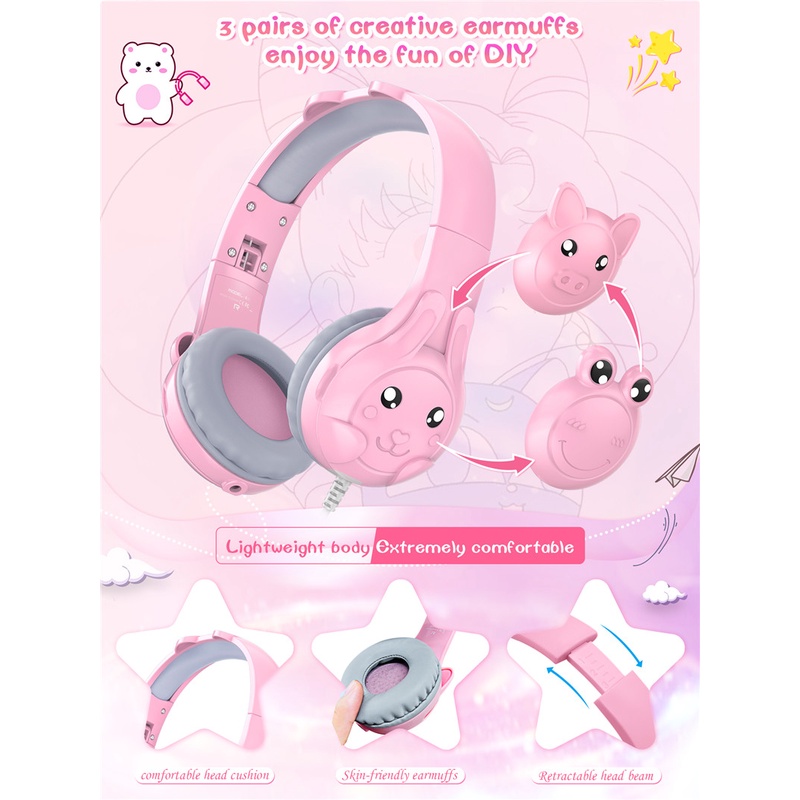 Sicibel S31 Headset Over Ear Motif Kartun Dengan Mic + Remote Control Untuk Anak