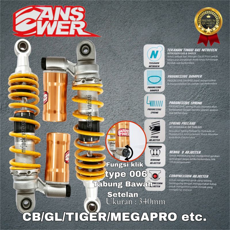 Shock Answer/Shock Belakang CB Series/RX King/GL Series/Versa/Megapro/Shogun robot/type 006-340 Fung