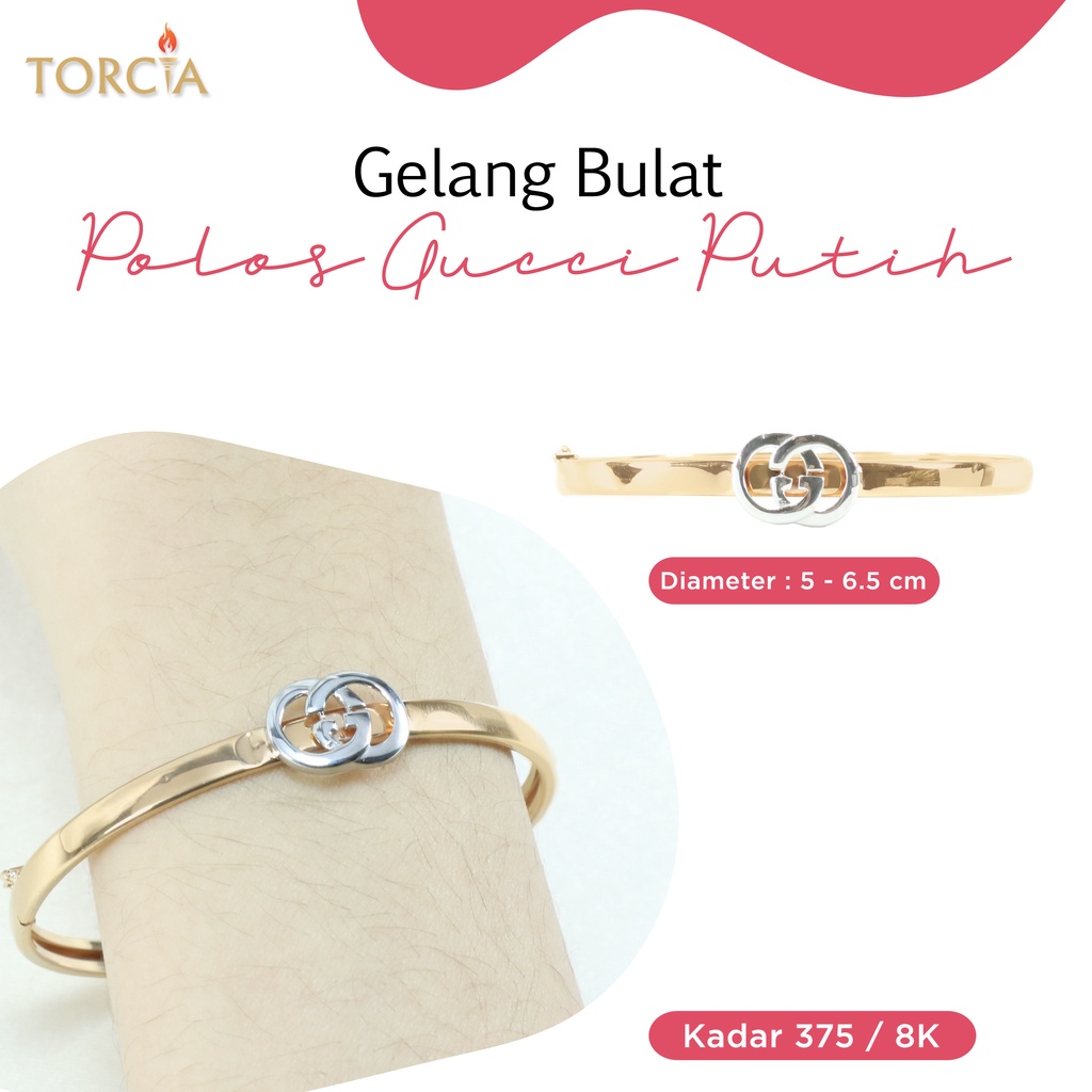 Gelang Bulat Emas Asli Polos Logo Brand Putih Kadar 375 Torcia