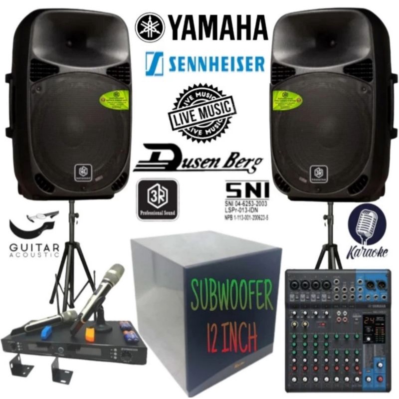 Sound Aktif 3R 15 Inch + Subwoofer 12 Inch Mixer Yamaha 2 Mic Wireless