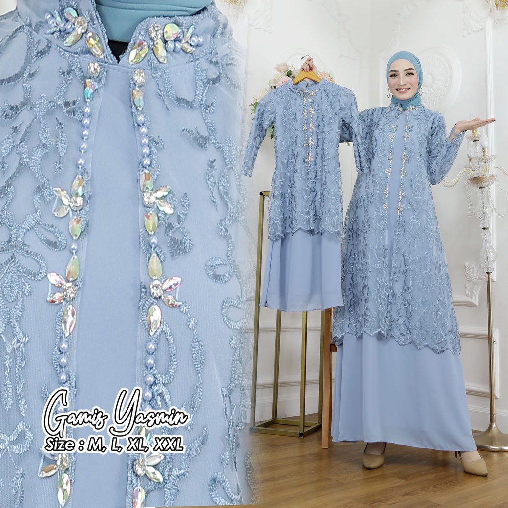 Permata Olshop / Couple Gamis Yasmin / Kebaya Couple Ibu dan Anak Perempuan / Kebaya Gamis Modern / Gamis Pesta Mewah / Gamis Kebaya Couple / Kebaya Gamis Anak