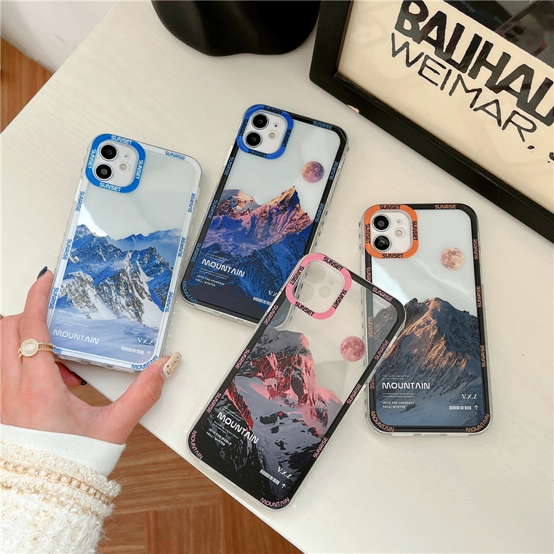 IPHONE Casing Ponsel Sunset Gunung Salju Matahari Terbenam Untuk Iphone13 12 11 Pro Max XR X XS Max7 8 Plus Bumper Shockproof Lembut Bening Penutup Belakang