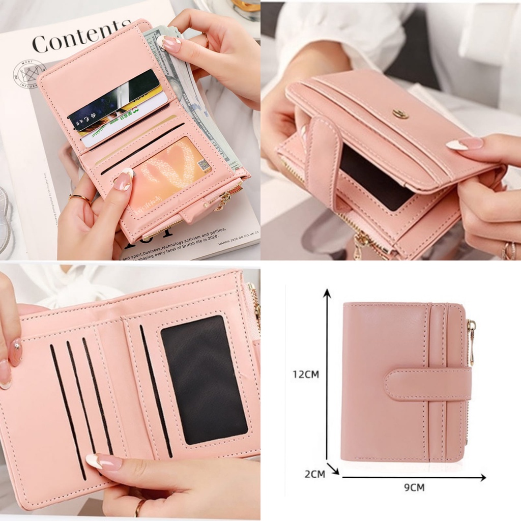 DOMPET LIPAT WANITA IMPORT MINI KULIT PINK FULVILA WA621P3 KOREA FASHION CEWEK MURAH SLOT KARTU RESLETING KOIN KECIL SIMPLE LUCU REMAJA KEKINIAN PREMIUM BRANDED