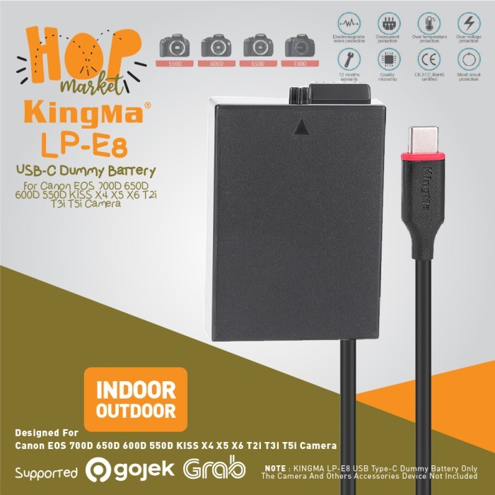 KINGMA USB TYPE C DUMMY BATTERY ADAPTER LP-E8 FOR CANON 650D 700D ETC
